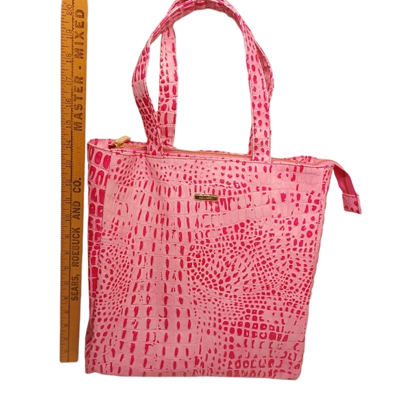 NEW BABYLISS PRO Pink Hot Pink Faux Reptile Print Tote Bag Zipper Top Purse - Picture 3 of 13